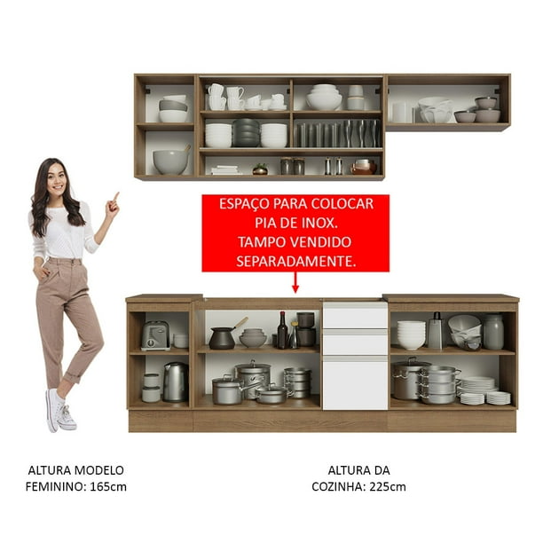 Cocina Integral 240cm Marrón/Blanco Glamy Madesa 03 Bodega