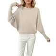 thumbnail image 3 of Womens Lightweight Oversized Boat Neck Sweaters Tops Dolman Batwing Sleeve Ribbed Knitted Pullovers Women's Fashion Clothes #01 Khaki & Size XXL, 3 of 5