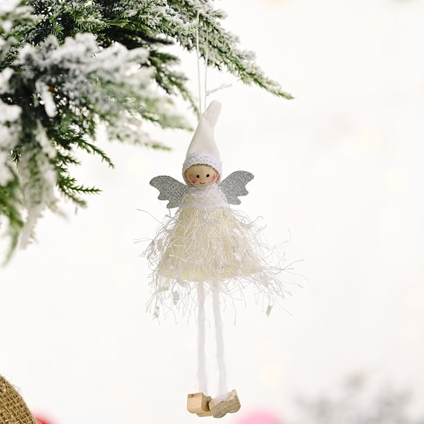 Pink Lace Skirt Plush Cute Angel Girl Doll Handmade Crafts Pendant Christmas Tree Hanging Ornaments New Year 2022 Xmas Gift Toy