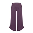 thumbnail image 3 of RUTAYY Women's Pants High Waist Solid Color Casual Loose Fit Drawstring Waistband Asymmetrical Hem Comfortable Travel Vacation Trousers, 3 of 5