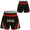thumbnail image 3 of zdhoor Kids Boys Boxing Trunks Metallic Color Block Side Split Satin Shorts for Boxer Fighting Training Red&Silver 12, 3 of 4