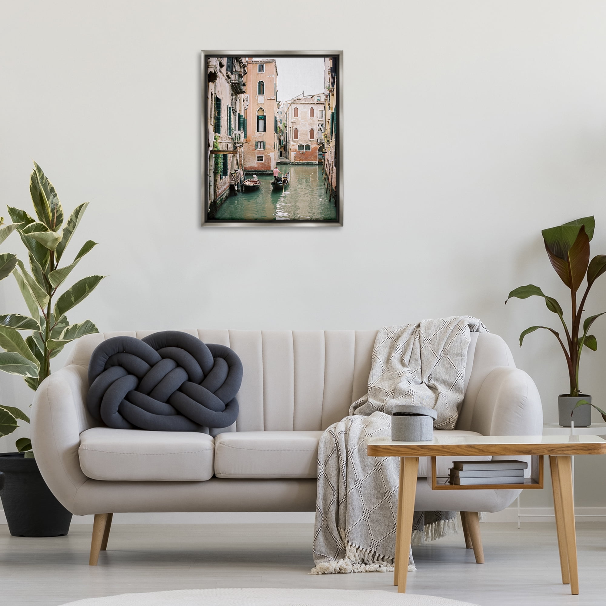 Stupell Industries Canal Gondolas Scene Town & City Photography Gray Floater Framed Art Print Wall Art, 25 x 31