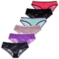 thumbnail image 5 of Curve Muse Women's Sexy Lace Bikini Hipster Panties Mid High Rise Briefs-6 Pack-PACKF-S-5, 5 of 6
