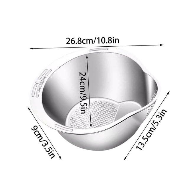 fheaev Rice Washer Strainer Bowl - 4-in-1 Washing Bowl For Quinoa Stainless Steel Rinser With Side Drainers Small Colander For Cleaning Vegetables And Beans Versatile