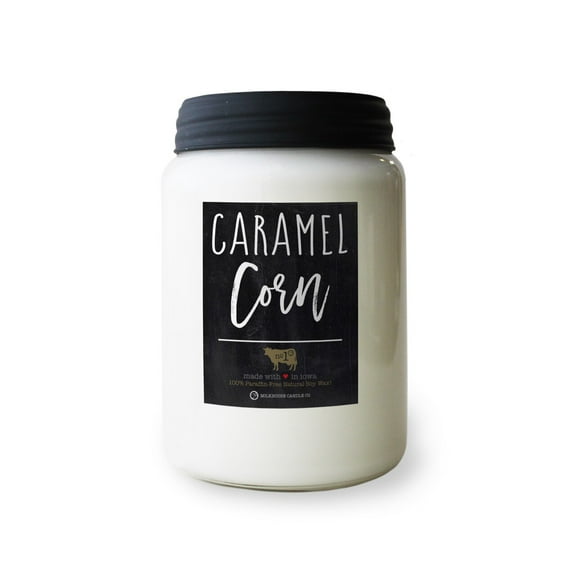 Milkhouse Candle Company, Farmhouse Collection Mason Jar Candle, 26 Ounce Apothecary Jar, Caramel Corn