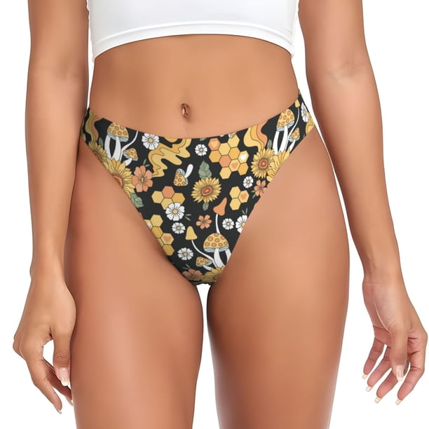 Fotbe Mushrooms Honeycomb Tanga Sin Costuras para Mujer con Estampado – Panties Invisibles, Transpirables y Cómodos para Uso Diario-X-Large