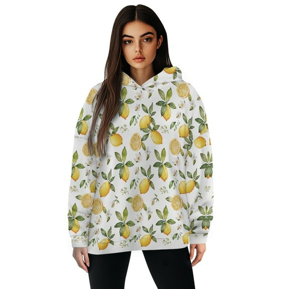 FOR U DESIGNS Daisy Lemon Oversized Hoodies Sweatshirts Hooded Pullover for Women Size S Sweatshirt for Women Trendy Graphic Hoodie Pullover Sportswear Long Sleeve Tops