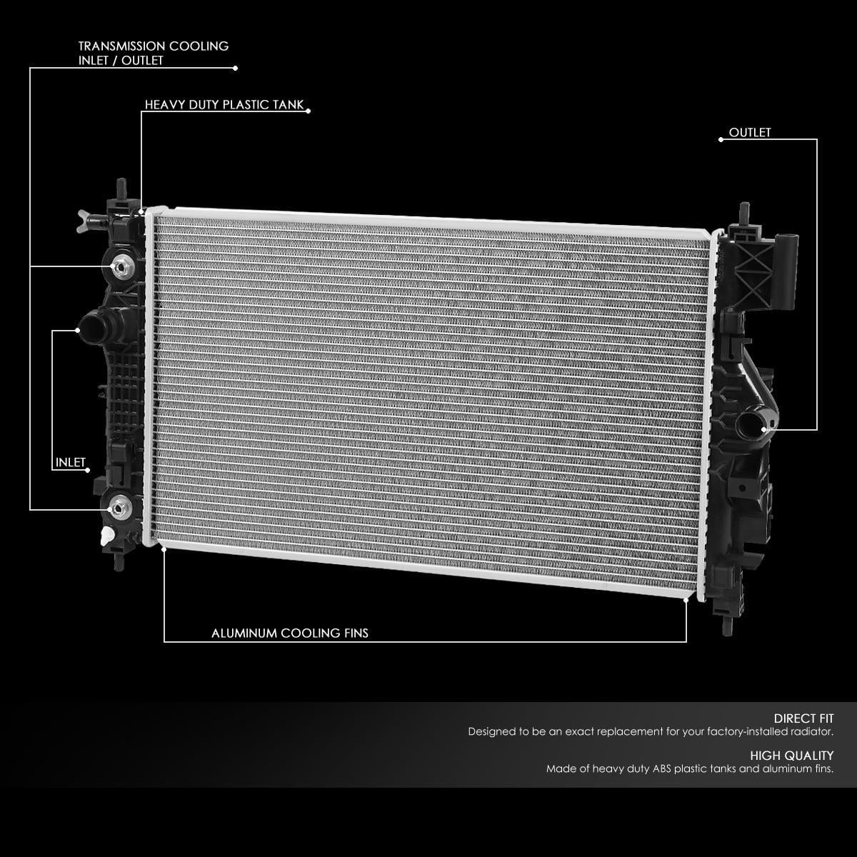 DNA Motoring OEM-RA-13509 Aluminum Radiator For 2014-2015 Chevy Cruze 1.4L 1.8L 2016-2019 Buick Cascada 1.6L