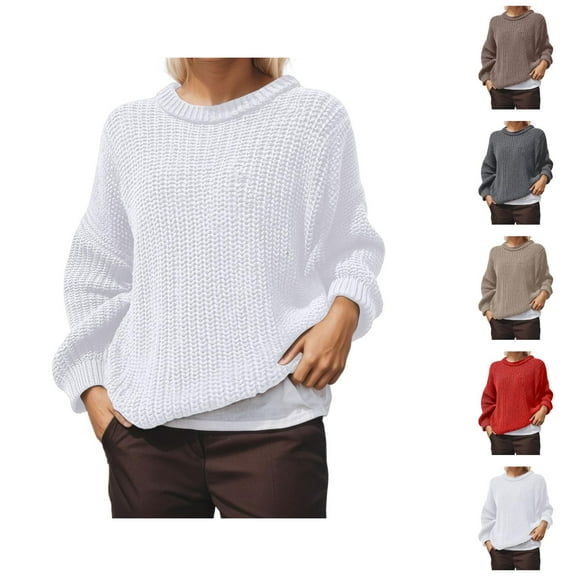 Womens Tops Off Shoulder Pullover Sweaters Casual Romantic Date Night Style Women's Oversized Sweater Soft Knit Long Sleeve Crewneck Tunic Top Comfortable Loose Fit Winter Fall Solid Color
