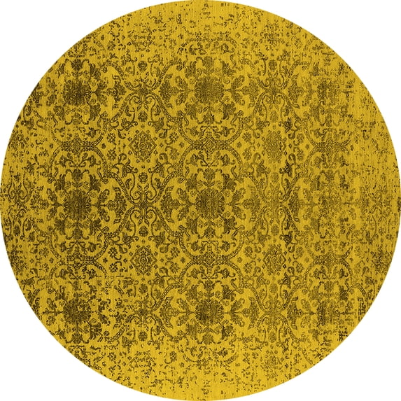 Ahgly Company Machine Washable Indoor Round Oriental Yellow Industrial Area Rugs, 5' Round