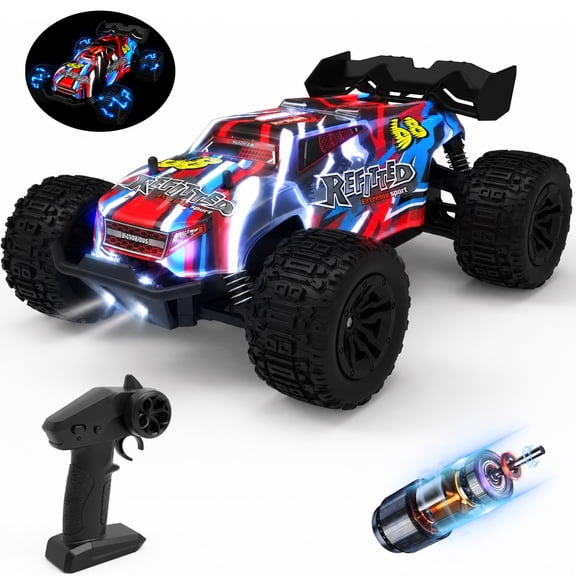 JoyStone RC Car for Kids, 2.4GHz Remote Control Monster Car with LED Lights, All Terrain Off Road Truck, 2 Rechargeable Batteries, RC Toy Gift for Boys Girls, Red