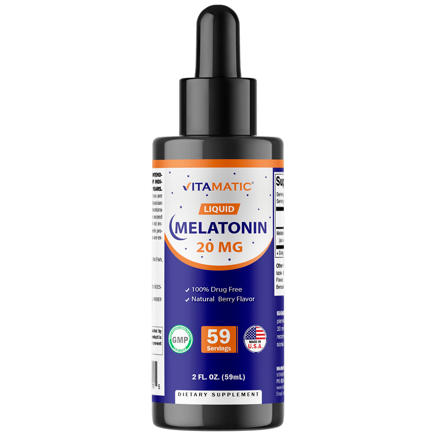 (2 pack) Vitamatic Melatonin 20mg Liquid Drops - 2 Fluid Ounce (59ml) - Natural Berry Flavor - for Adults - Non-GMO - Vegetarian Supplement