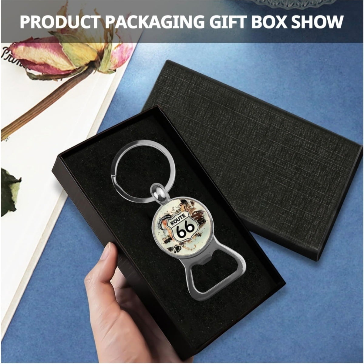 US Route 66 Bottle Opener Keychain fashion Classic Key Ring with Round Glass Style