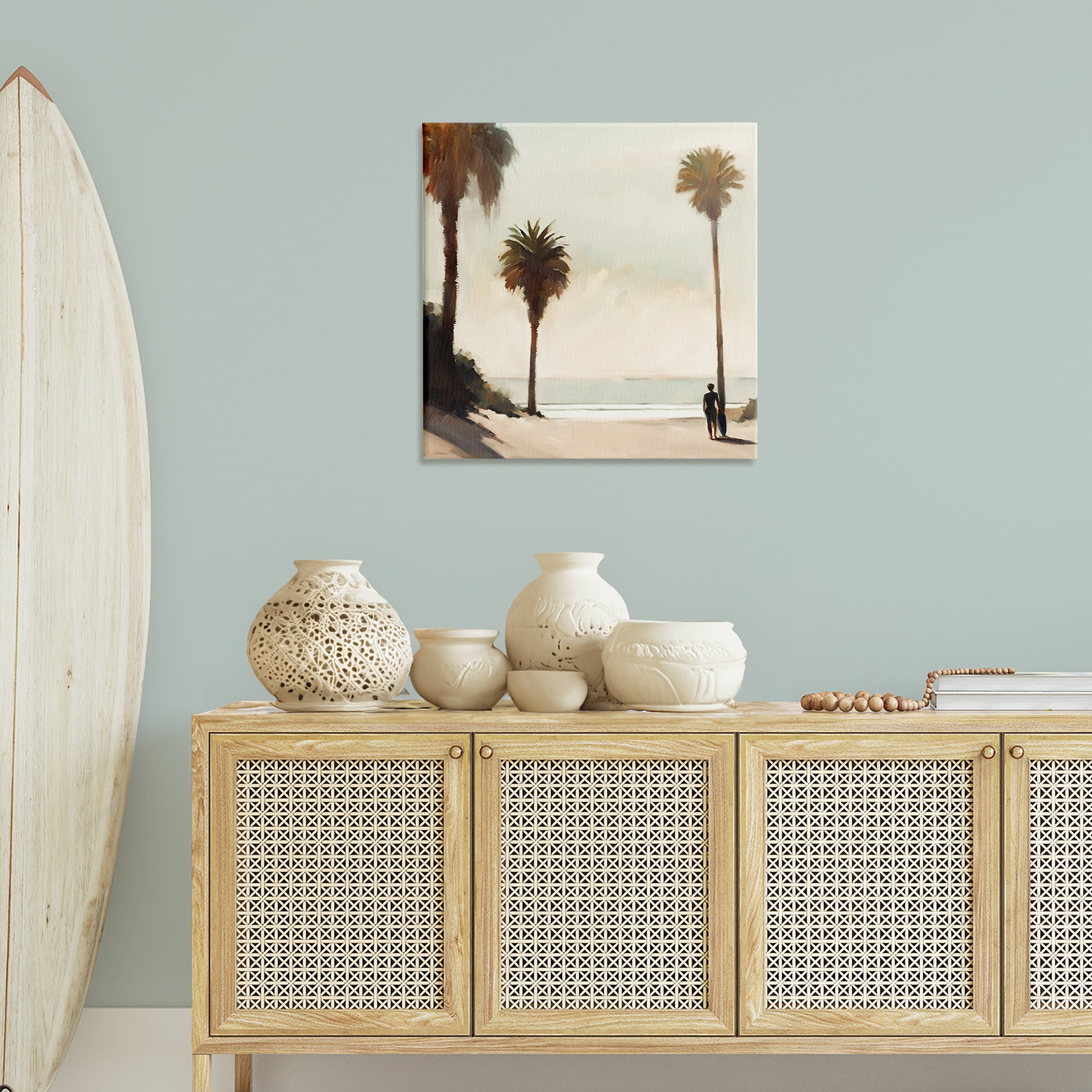 Stupell Industries Surfer with Tropical Palms Landscape & Nature Painting Wrapped Canvas Art Print Wall Art, 30 x 30