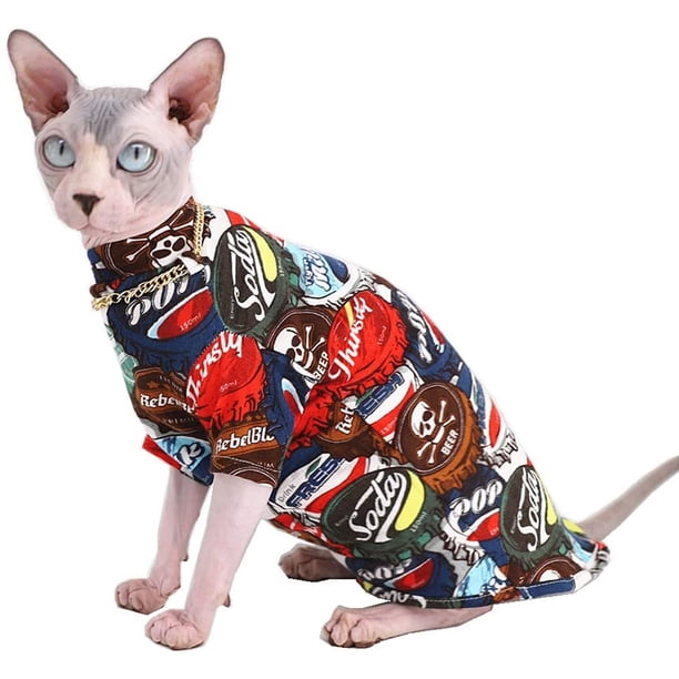 Camisas de algodón de verano transpirables para gatos sin pelo, ropa para mascotas con collar dorado, camisetas amarillas para gatitos con mangas, ropa para gatos y perros pequeños Namotu CZCW-ZC448-4