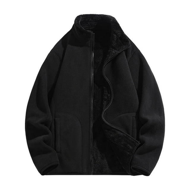 hoksml Men's Reversible Fleece Jacket Stand Collar Zip Up Solid Color Long Sleeve Casual Winter Coats with Pockets