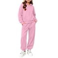 thumbnail image 7 of Hzzrkos Kids Casual Loose Solid Color Long Sleeve Hooded Zip Up Sweatshirt Jogger Pants Tracksuit Set Drawstring Active Outfit Lounge Set for Daily Wear Pink, 7 of 7