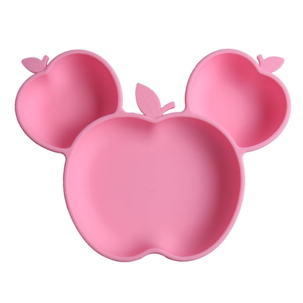 Plato de alimentación infantil con forma de manzana para bebés pequeños, plato de cena de silicona reutilizable portátil, antideslizante e impermeable