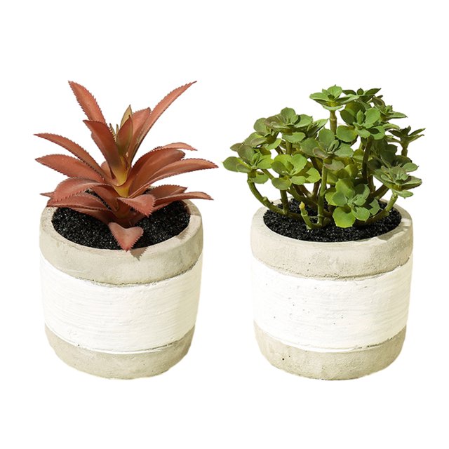 2 uds simulación de plantas suculentas en macetas adornos creativos macetas de cemento de dos colores flores artificiales y plantas verdes