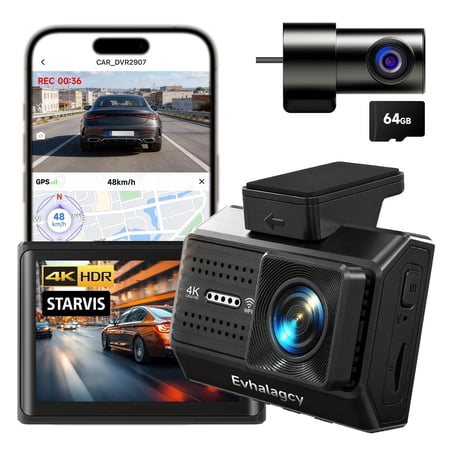 4K Dual Dash Cam Front and Rear with GPS, STARVIS Night Vision, 5.8GHz WiFi, 64GB Card – 24H Parking Monitor, Loop Recording, for Cars Trucks SUVs