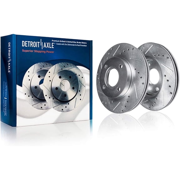 Detroit Axle - Front Brake Rotors for 2009 2010 2011 Nissan Versa, 2 Drilled & Slotted Disc Brake Rotors Replacement: 10.24" inch Rotor