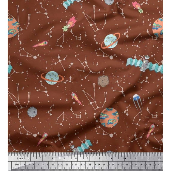 Soimoi Cotton Cambric Fabric Star,Satellite & Planet Galaxy Print Fabric by The Yard 42 Inch Wide