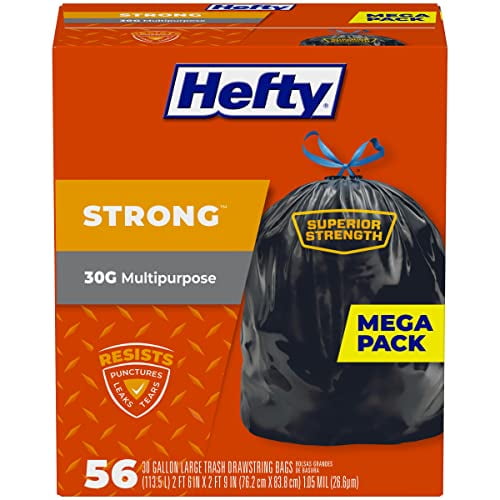Hefty Strong Large Trash Bags, 30 Gallon, 56 Count