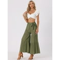 thumbnail image 2 of Unique Bargains Women's Boho Elastic High Tie Belt Ruffle Hem Wide Leg Palazzo Pants M Army Green, 2 of 5