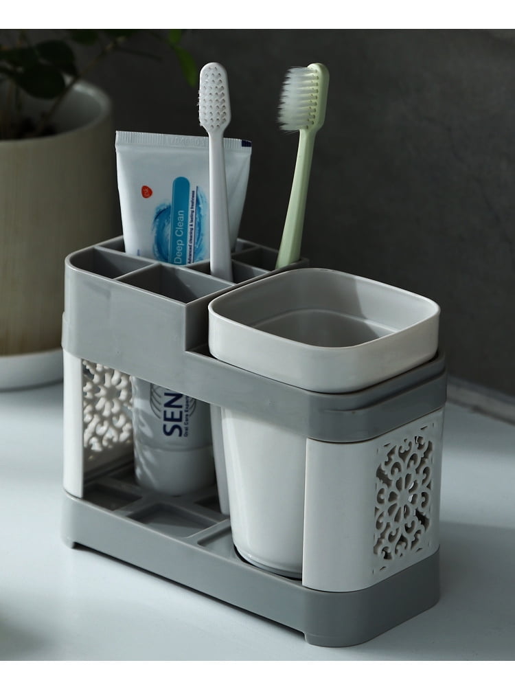INTSUPERMAI Toothbrush Toothpaste Stand Rack Holder with 1 Cup Plastic Gray