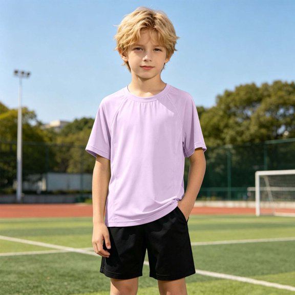 SOFTCCLO Boys T-shirts Short Sleeve Crewneck Solid Color Tops Ice Silk Mesh Summer Fall Sport Casual Kids T Shirts Size 4-5Y