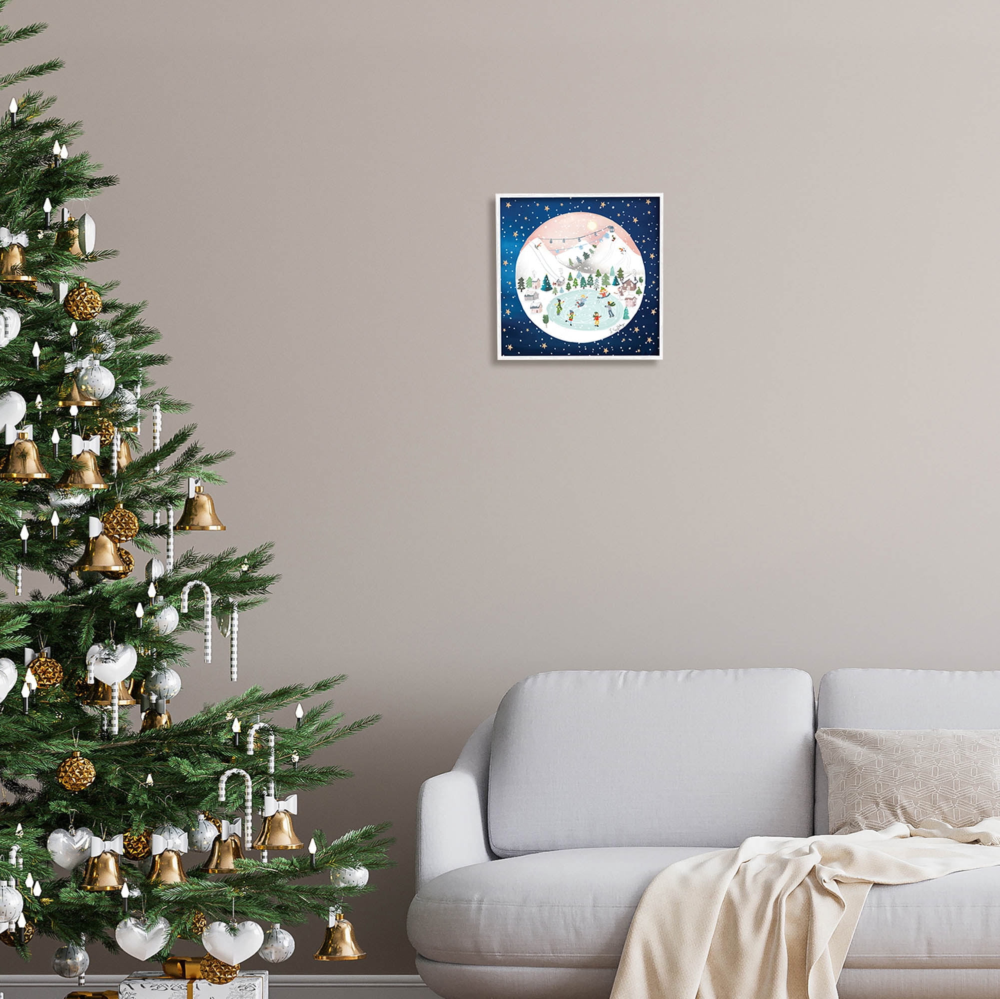 Stupell Industries Ice Skating Christmas Snow Scene Holiday Painting White Framed Art Print Wall Art