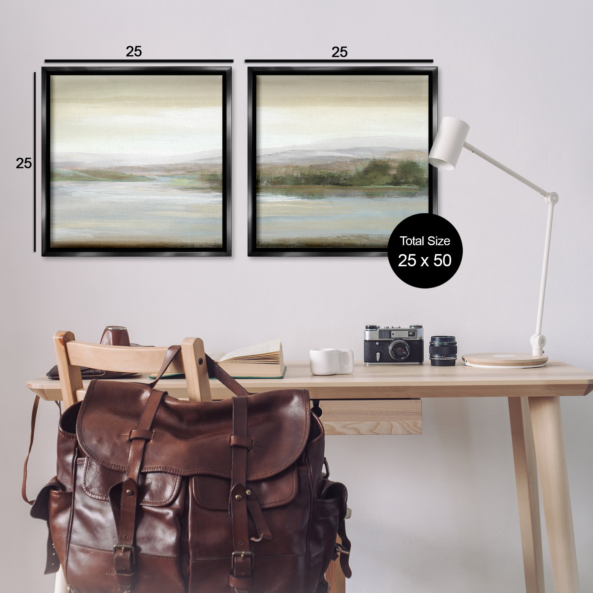 Stupell Industries Abstract Lakeside Landscape Landscape & Nature Painting Black Floater Framed Canvas Art Print Wall Art, 25 x 25, Set of 2