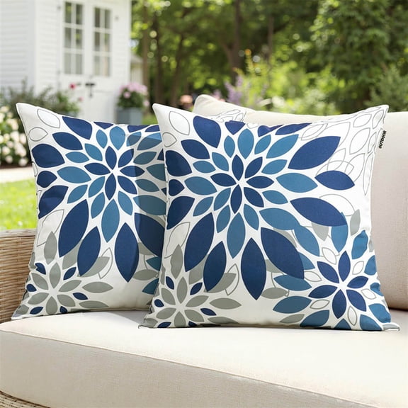 Throw Pillows for Couch, Blue Flower Pillow Cover Double Sided Geometric Floral Cushion Case Stylish Throw Pillowcover For Living Room Sofa Bedroom Home Decor