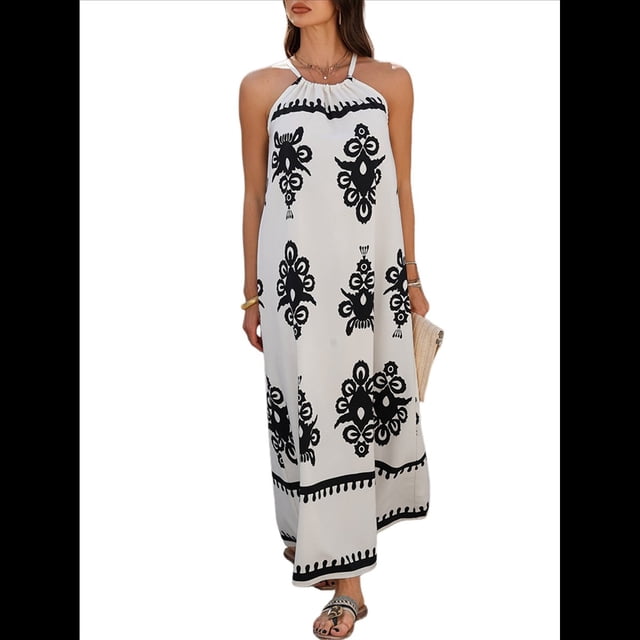 Vestido de Verano para Mujer 2025, Estampado Floral, Tirantes Finos, Holgado, Estilo Bohemio, para Playa y Vacaciones Albaricoque XL