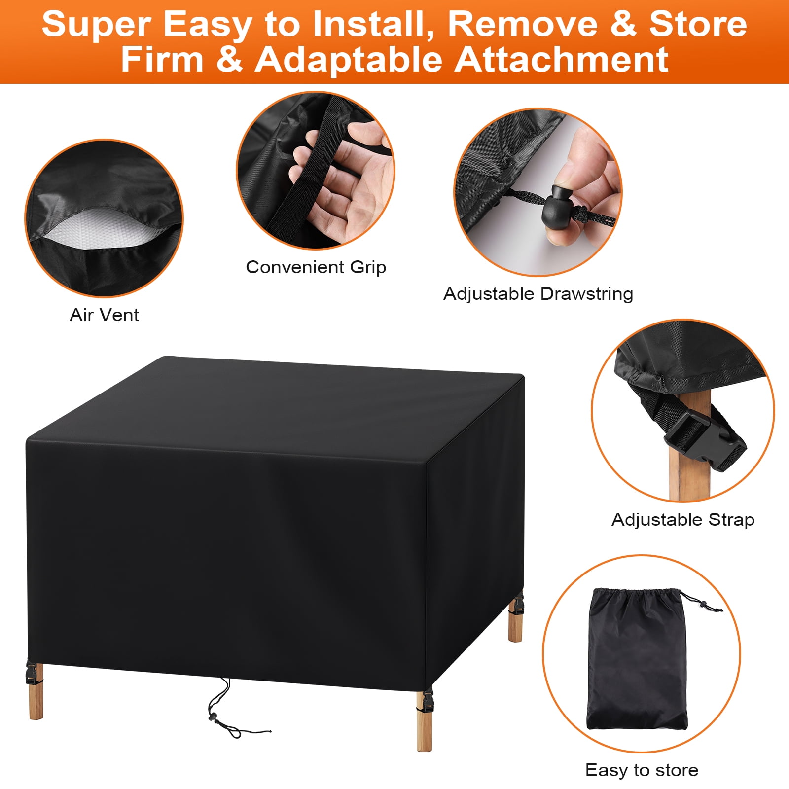 NAWAY 76"x60"x28" Rectangular Custom Heavy Duty 420D Waterproof UV Resistant Patio Furniture Cover,Black