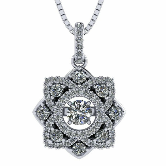 Nana Forever Love Dancing Stone Flower Pendant Pure Brilliance Zirconia w/22" Adj Box Chain - Platinum Plated