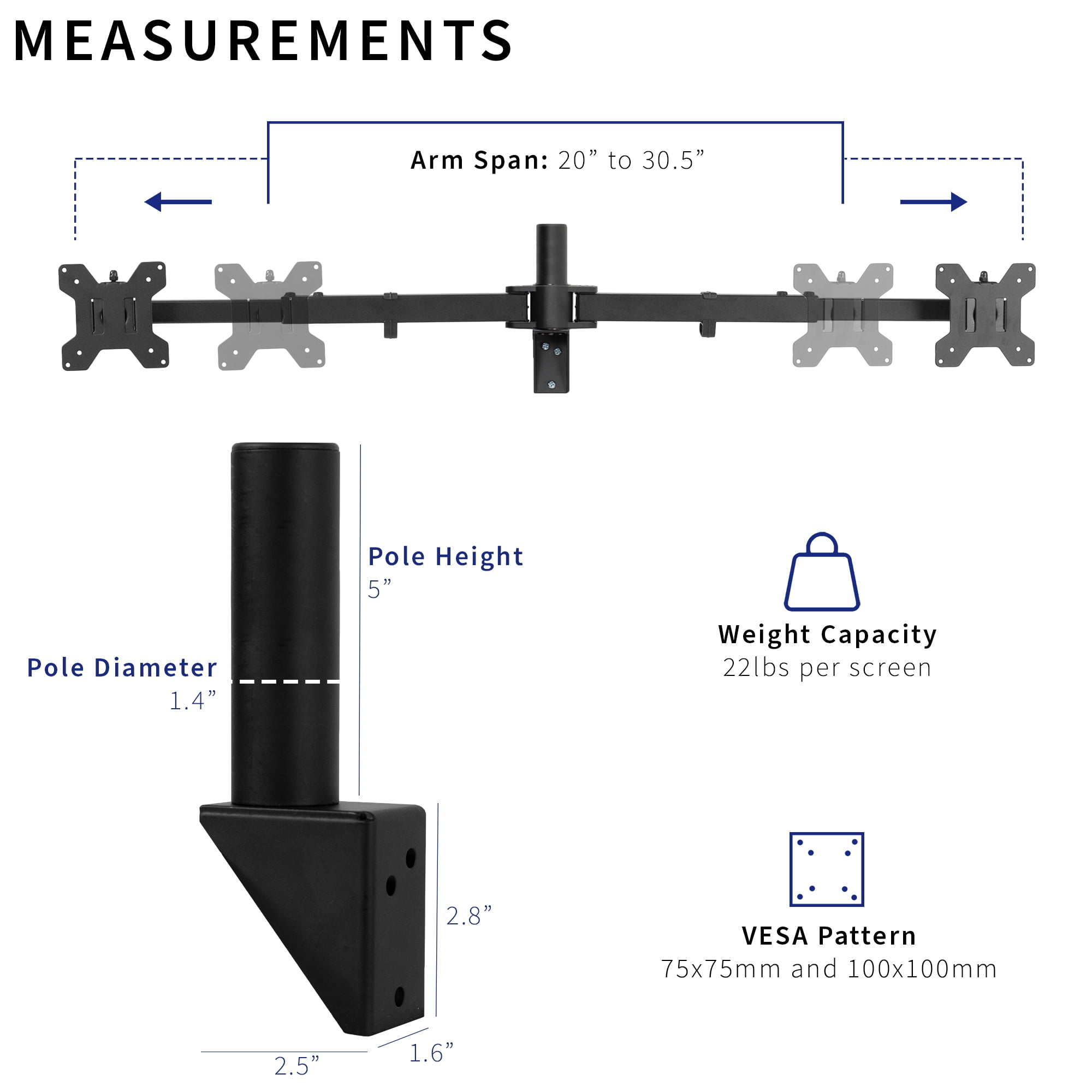 VIVO Steel Telescoping Flush Wall Mount for Dual 21" to 32" Monitors