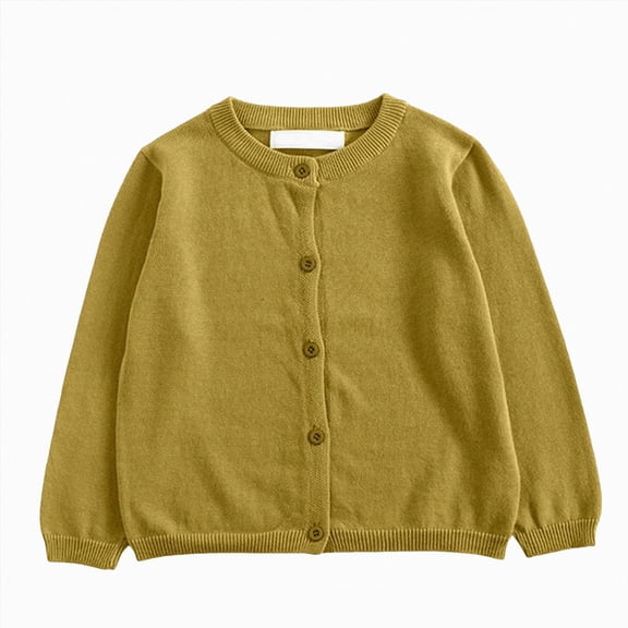 NIEWTR Girls Cardigan Sweater, Toddler Button Down Knit Dress Cover Up, Long Sleeve Cardigan with 2t 3t 4t 5t 6t 7t(A-Light Yellow,3-4 Years)