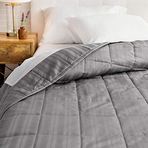 Breathable 96 x 96 Pewter Gray Durable Full/Queen Size 500 Thread Count Premium Modern Bedspread Welhome Alexander 100% Cotton Sateen Woven Stripe Quilt Smooth & Soft