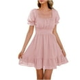 thumbnail image 1 of EQWLJWE Robe pour Femmes Été Décontractée à Volants Col Carré Manches Courtes Bouffantes Mini Tunique Pliée, 1 of 4