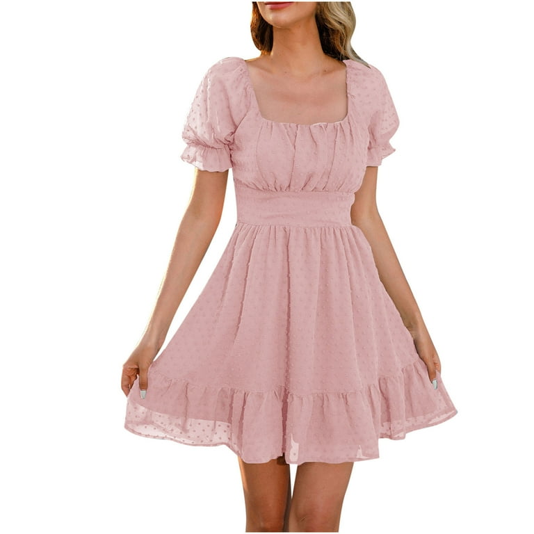 Zpanxa Summer Dresses for Women Fashion Summer Casual Solid Square Collar Short Sleeve Fold Mini Dress Pink L - Walmart.com Zpanxa Summer Dresses for Women Fashion Summer Casual Solid Square Collar Short Sleeve Fold Mini Dress Pink L - Walmart.com