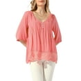 thumbnail image 1 of INSPIRAR CHIC Blusa de Peplum para Mujer con Manga Corta y Cuello en V, Camisas con Pliegues de Flores, Blusas Casuales, Tops de Encaje M Rojo Sandía, 1 of 6