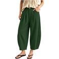 thumbnail image 5 of TEAJOPSUU Women's Ankle Pants High Waist Cropped Barrel Pants Pleated Front Button Closure Side Pockets Casual Trousers for Everyday Vacation Olive Green, 5 of 7