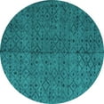 thumbnail image 1 of Ahgly Company Machine Washable Indoor Round Abstract Turquoise Blue Modern Area Rugs, 4' Round, 1 of 4