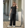 thumbnail image 5 of Arshiner Girls 2 Piece Outfits Summer Clothes Short Sleeve Crewneck Tops Wide Leg Pants Trendy Clothing Sets, 5 of 6