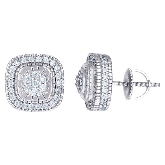 925 Sterling Silver Mens Cubic Zirconia Square Fashion Stud Earrings 11x11mm Wide Earring for Men