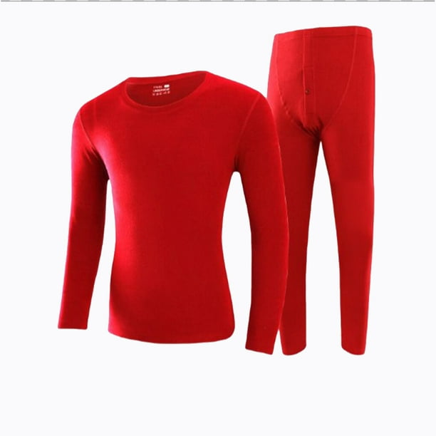 thinsony Male Thermal Underwear Casual Color Warm Long Johns Long Base  Layer Long-sleeve Pants Set Motorcycle Skiing Fitness Home Red XXXL 