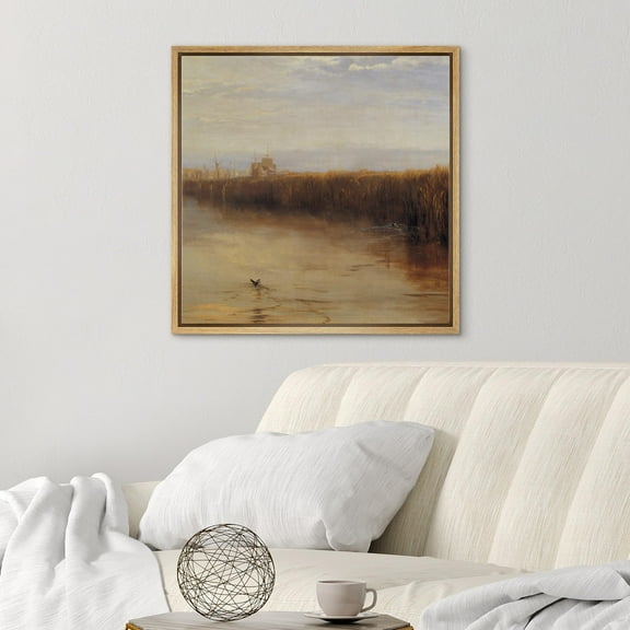 PixonSign Framed Canvas Wall Art Minimalist Abstract Brown Field Landscape Print Nature Wilderness Fine Art Farmhouse/Country Minimal Artwork for Living Room, Bedroom, Office - 24"x24" Natural