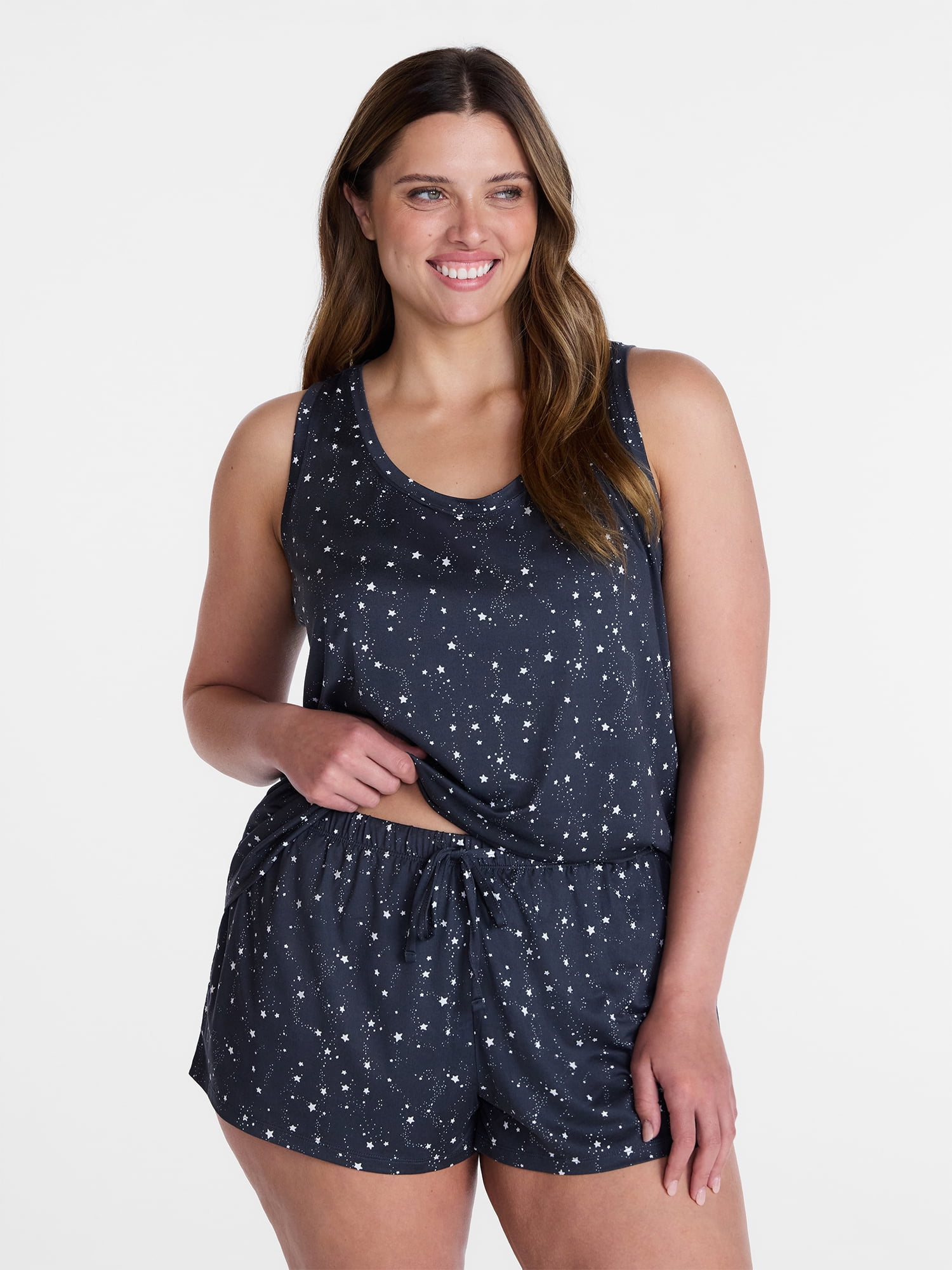 Joyspun Women's Tank Top and Shorts Pajama Set, 2-Piece, Sizes XS-3X