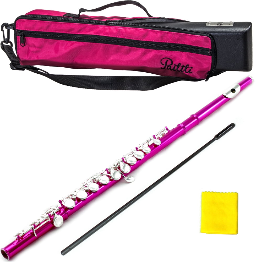 PAITITI Hot Pink Plated Silver Key Close Hole C Flute with Lightweight Case, Case Cover and More